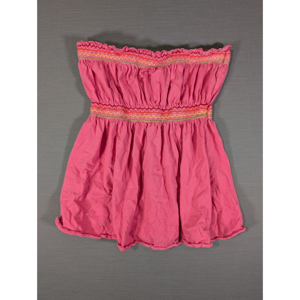 No Boundaries Juniors Pink Smocked Tube Top Cotton Embroidered Boho Size M 7-9